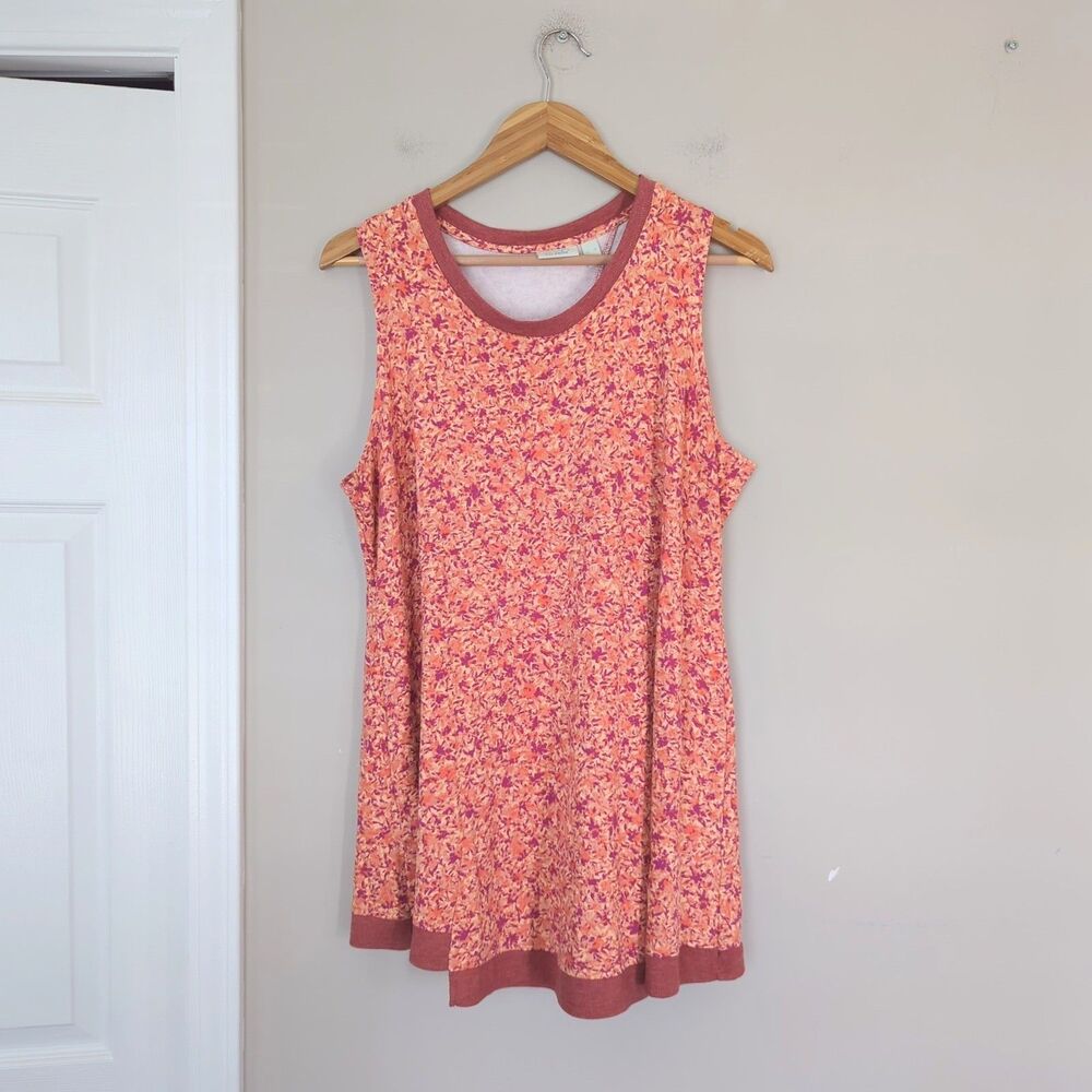 LOGO Lounge Lori Goldstein Pink Dainty Floral Knit Sleeveless Tunic Top XL